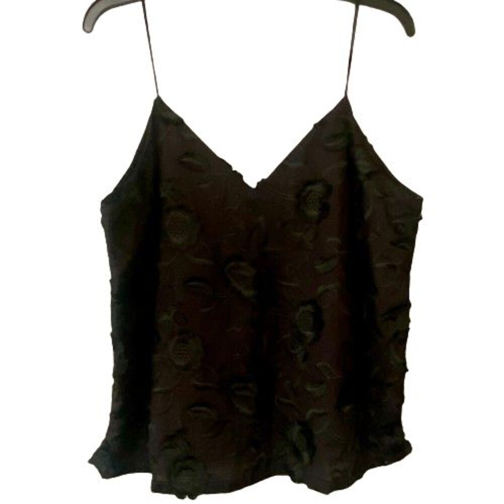 Womens Ophelia Roe Black Textured Lined Size L V-Neck Camisole Embroidered Top - Picture 1 of 7